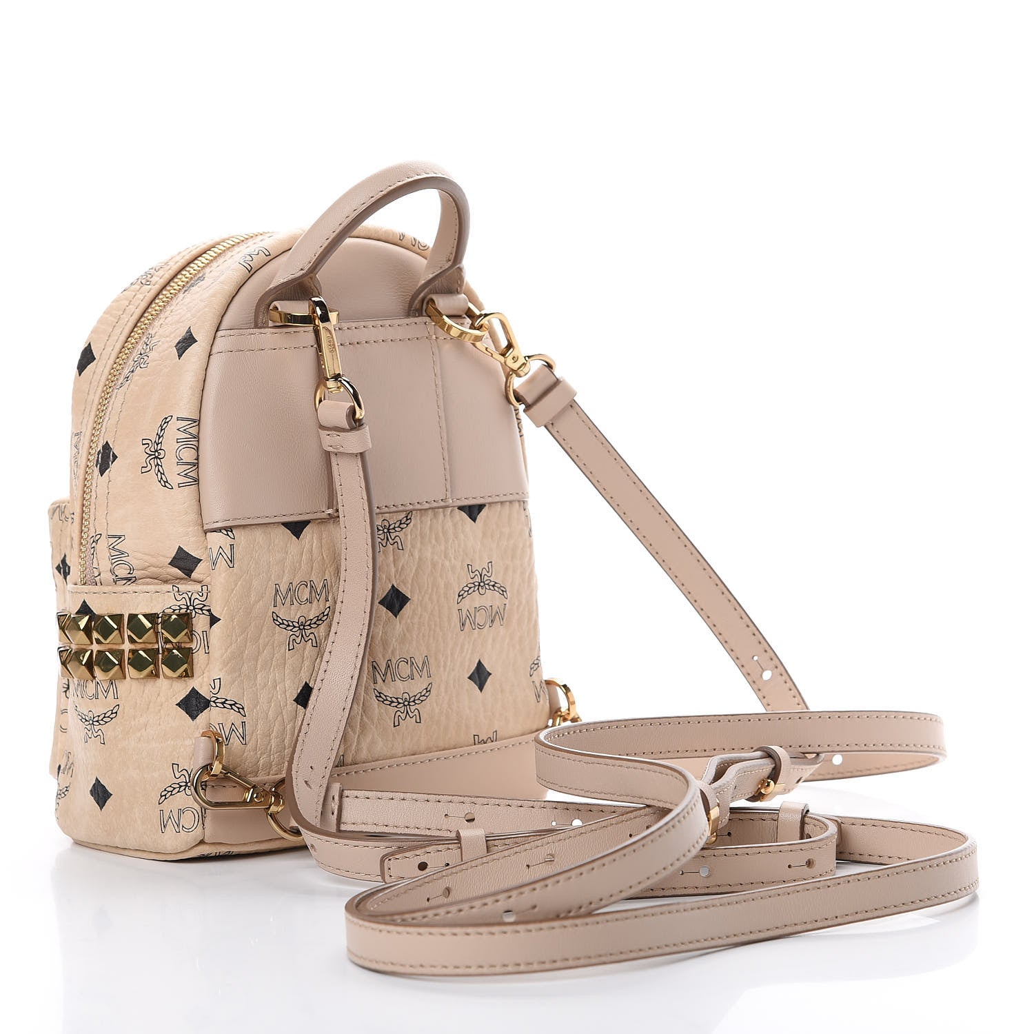 MCM Visetos Side Stud X-Mini Stark Backpack Beige 2 of 11