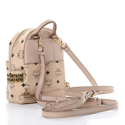 MCM Visetos Side Stud X-Mini Stark Backpack Beige 2 of 11