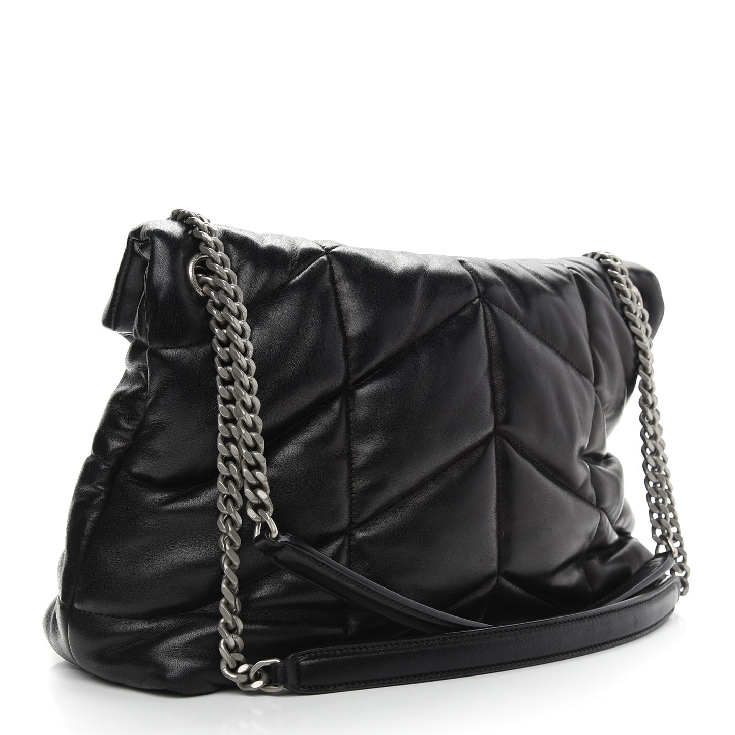Lambskin Quilted Medium Loulou Puffer Monogram Chain Satchel Black