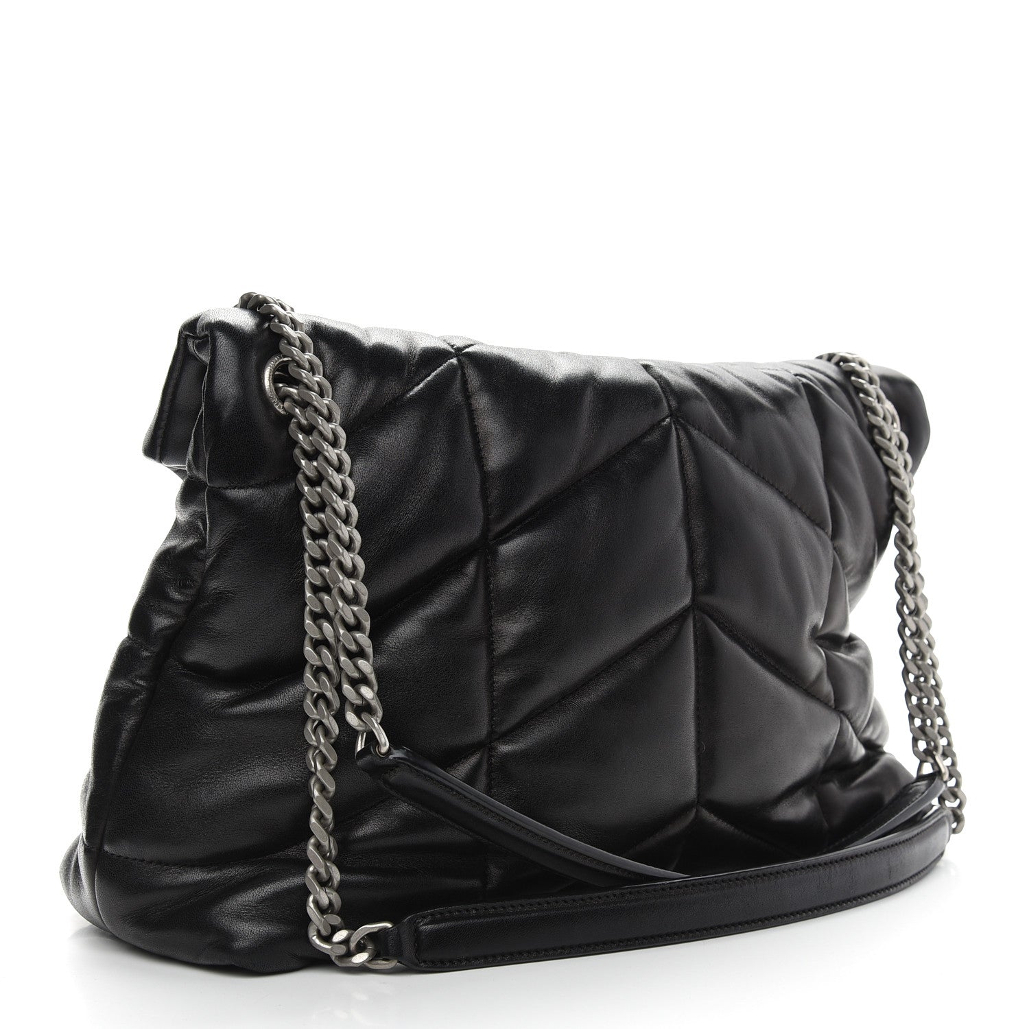 Saint Laurent Lambskin Quilted Medium Loulou Puffer Monogram Chain Satchel Black 3 of 9