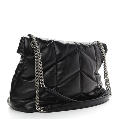 Saint Laurent Lambskin Quilted Medium Loulou Puffer Monogram Chain Satchel Black 3 of 9