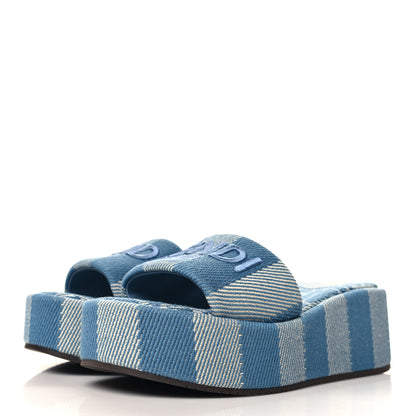 Fendi Denim Jacquard Womens FF Sunshine Flatform Slide Sandals 39 Light Blue 4 of 10