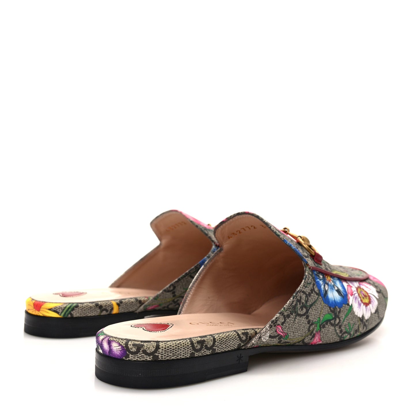 GG Supreme Monogram Flora Womens Princetown Slippers 37.5 Beige Ebony Multicolor Rosso