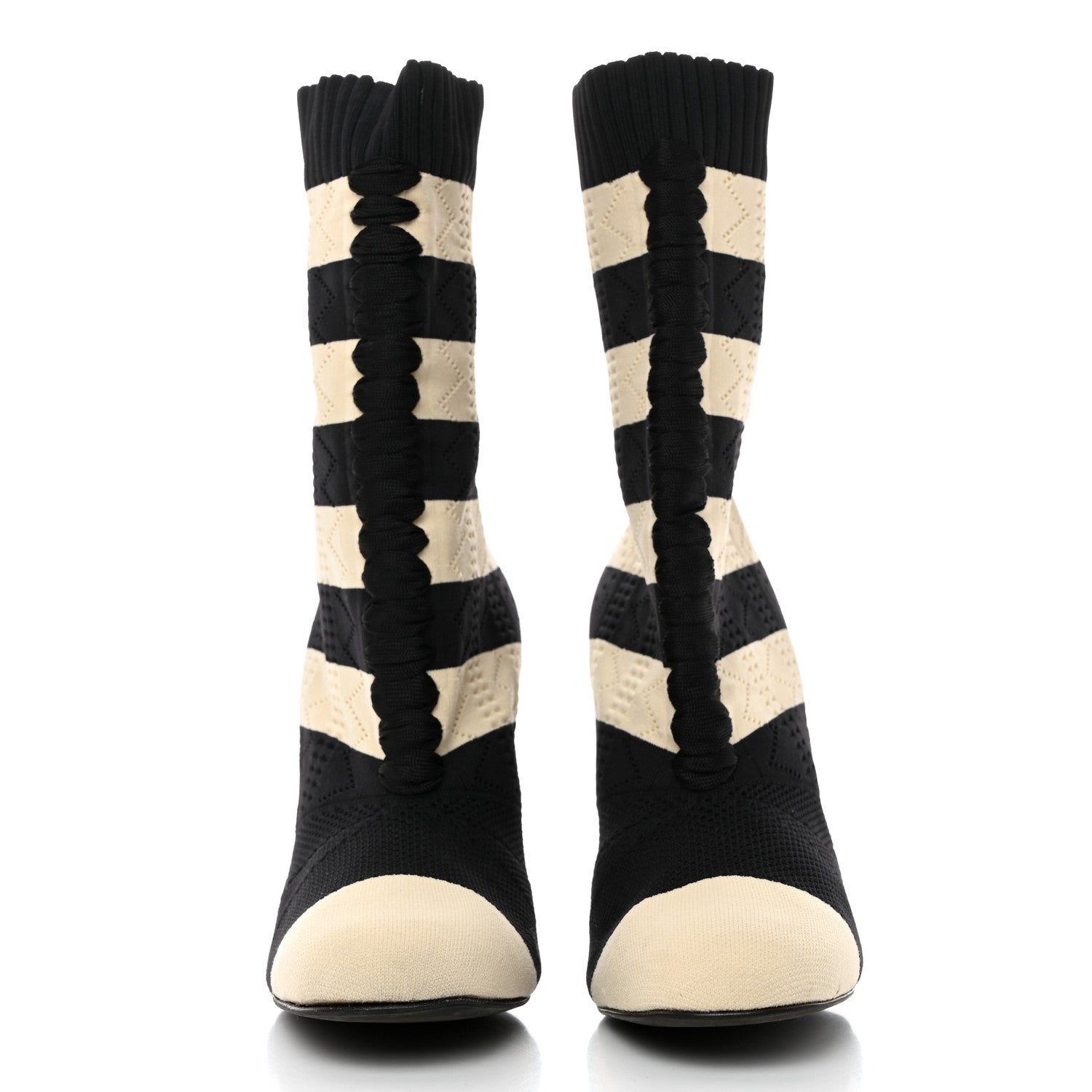 Fendi Stretch Fabric Stripe Rockoko 105mm Sock Boots 41 Black White 2 of 8