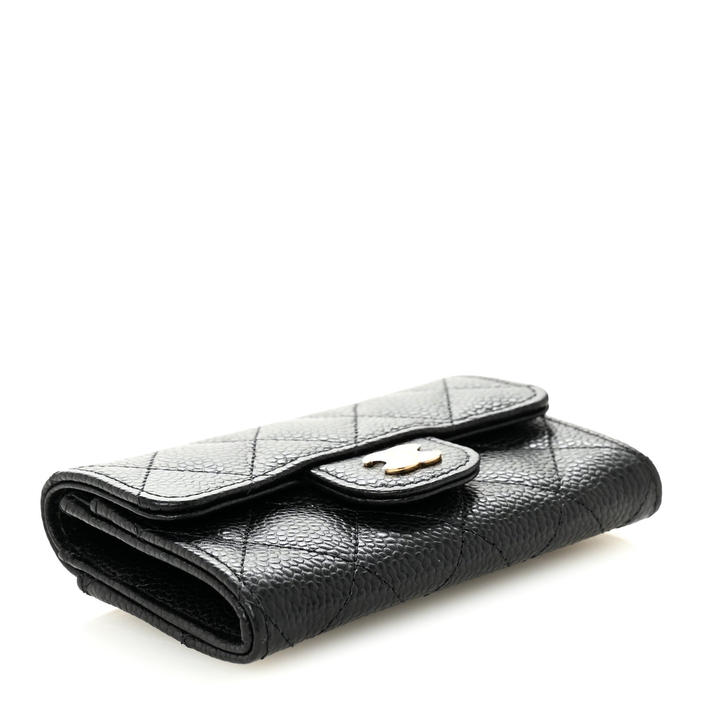 Caviar Quilted Flap Card Holder Wallet Black