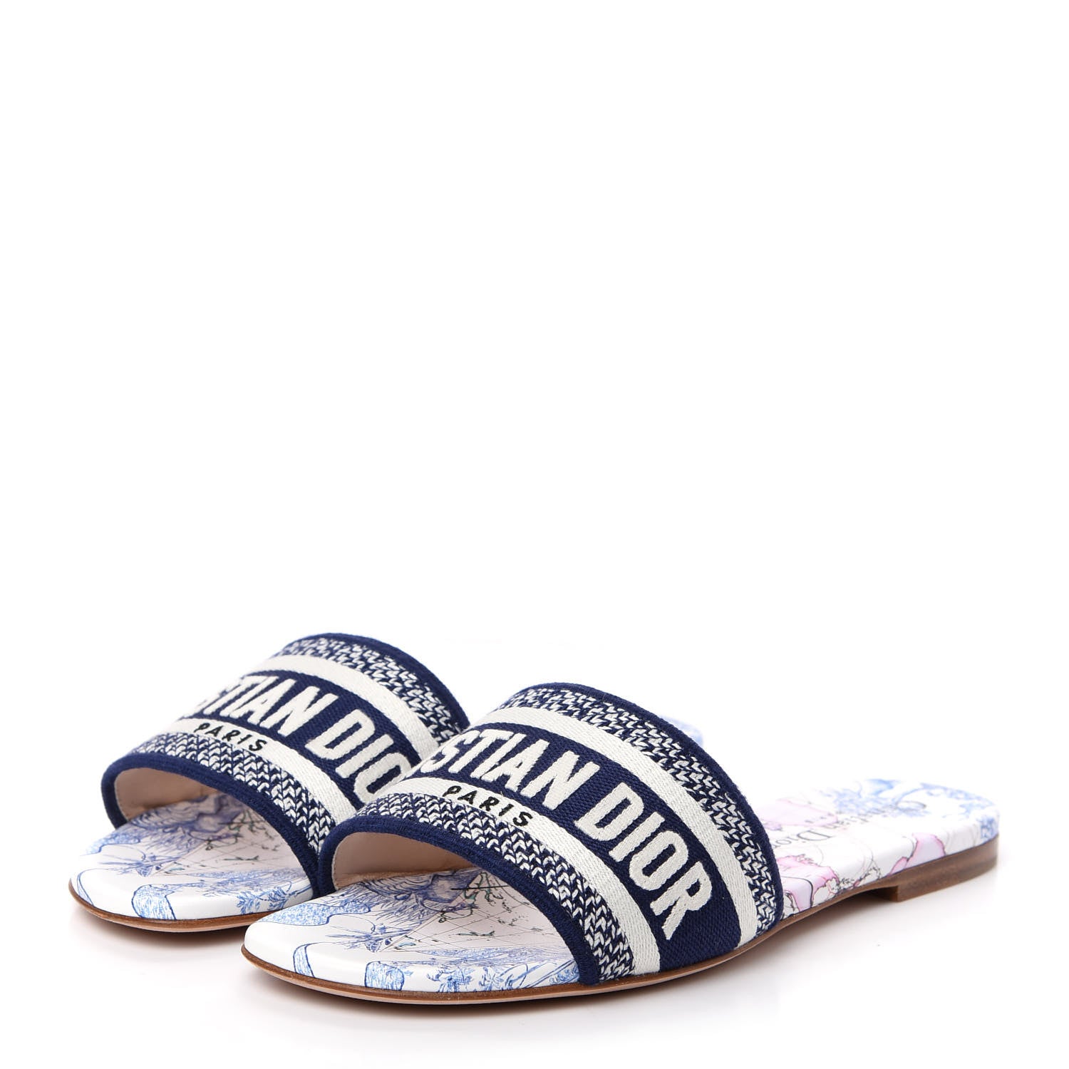 Christian Dior Canvas Around the World Embroidered Dway Flat Slide Sandals 36 True Blue 3 of 11