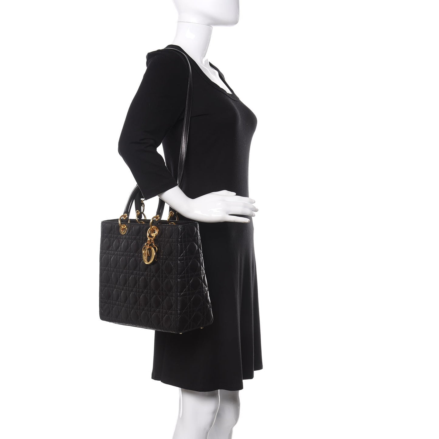Lambskin Cannage Large Lady Dior Black
