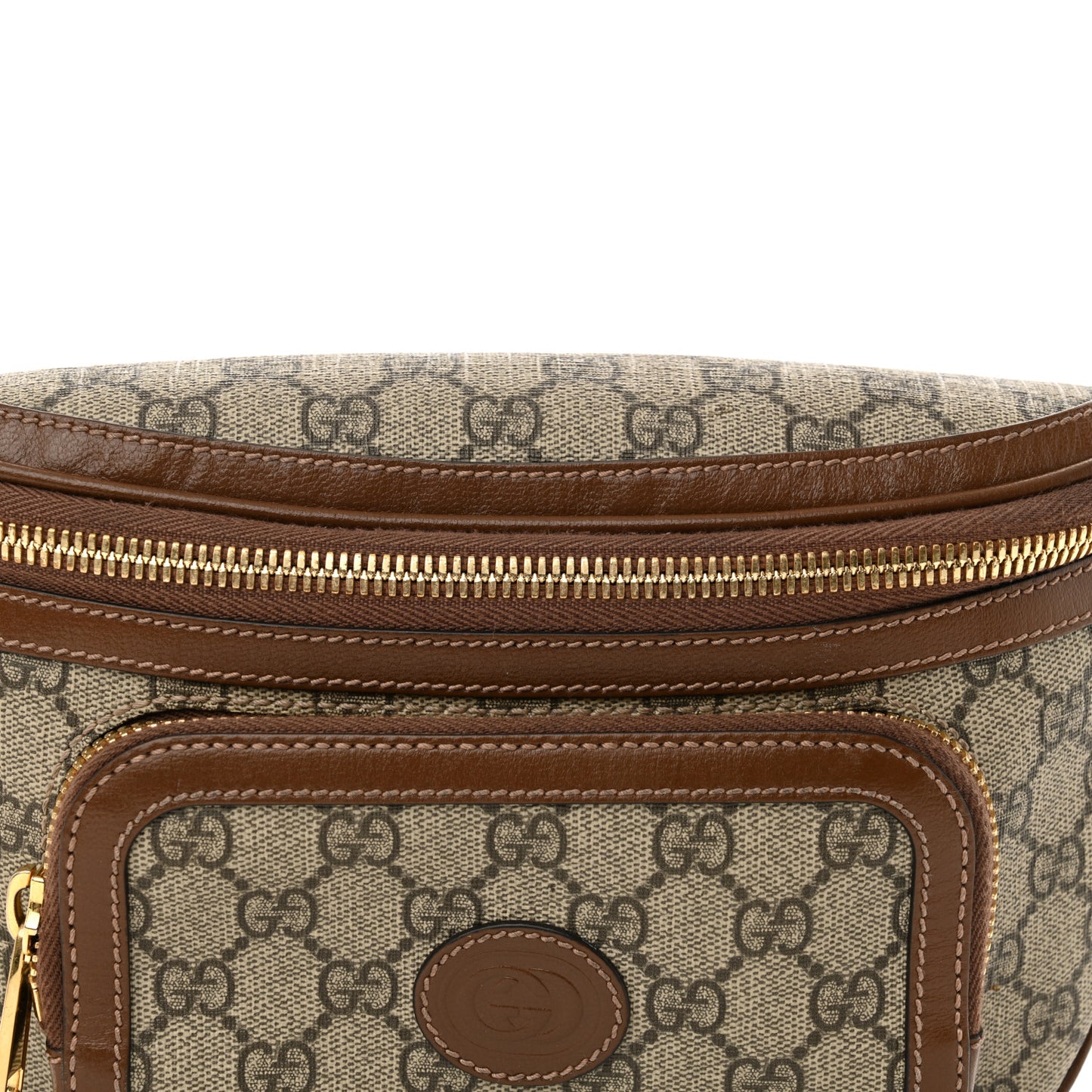 GG Supreme Monogram Textured Calfskin Retro Interlocking G Belt Bag Beige Ebony Brown Sugar