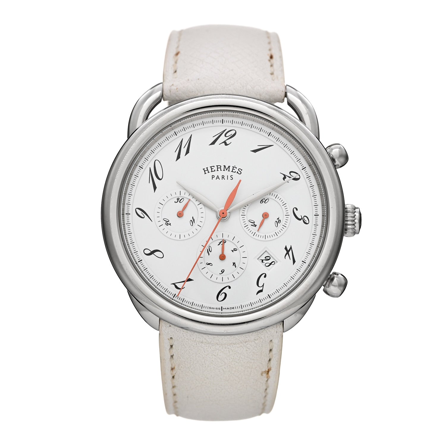 Hermes Stainless Steel Epsom 43mm Arceau Chronograph Automatic Watch Blanc 1 of 4