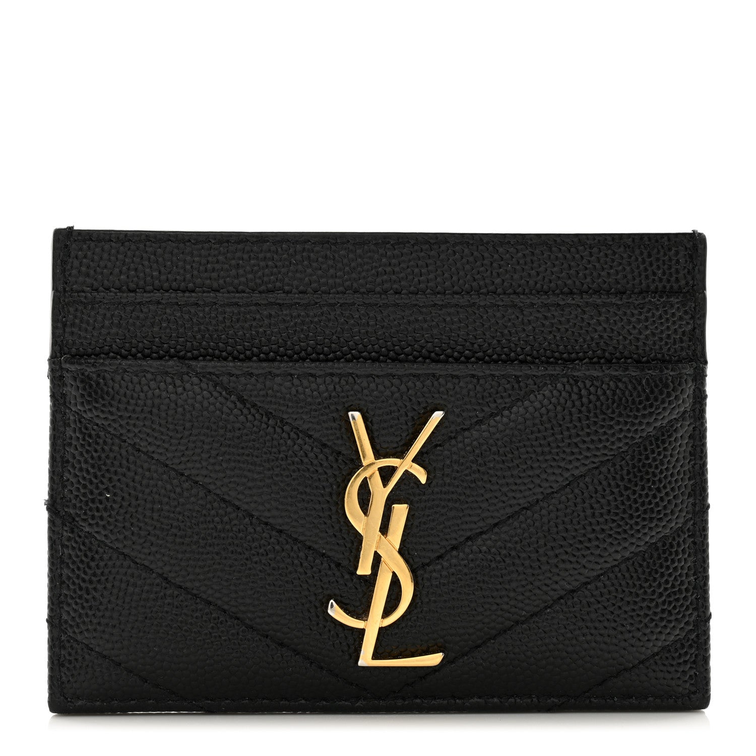 Saint Laurent Grain De Poudre Matelasse Chevron Monogram Credit Card Case Black 1 of 11