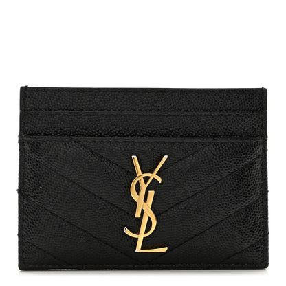 Saint Laurent Grain De Poudre Matelasse Chevron Monogram Credit Card Case Black 1 of 11