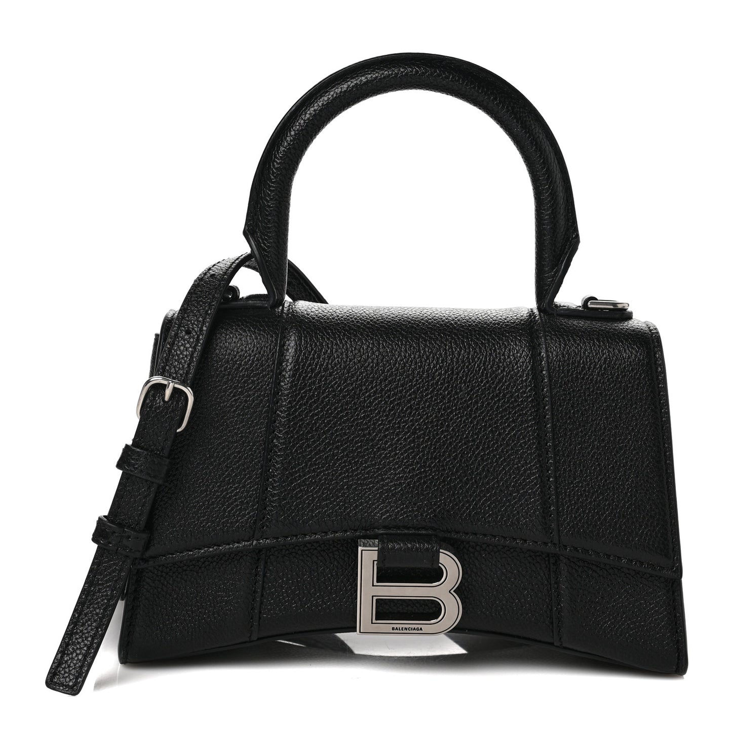 Grained Calfskin Hourglass Top Handle Bag XS Black