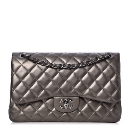 Chanel Metallic Lambskin Quilted Jumbo Double Flap Pewter 1 of 9