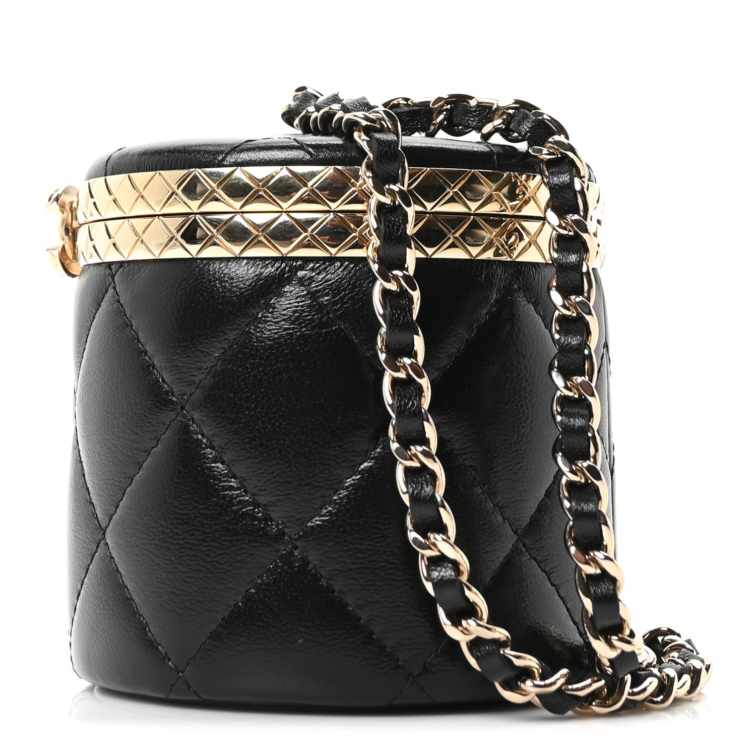 Chanel Metal Lambskin Quilted Mini Lock Frame Vanity Clutch Black 3 of 10
