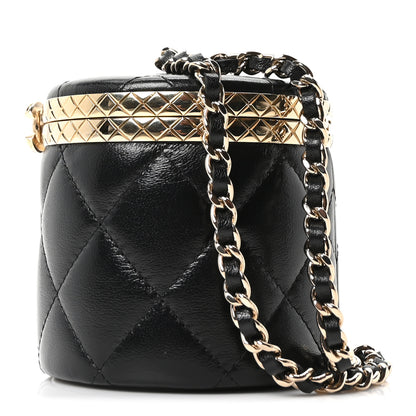Chanel Metal Lambskin Quilted Mini Lock Frame Vanity Clutch Black 3 of 10