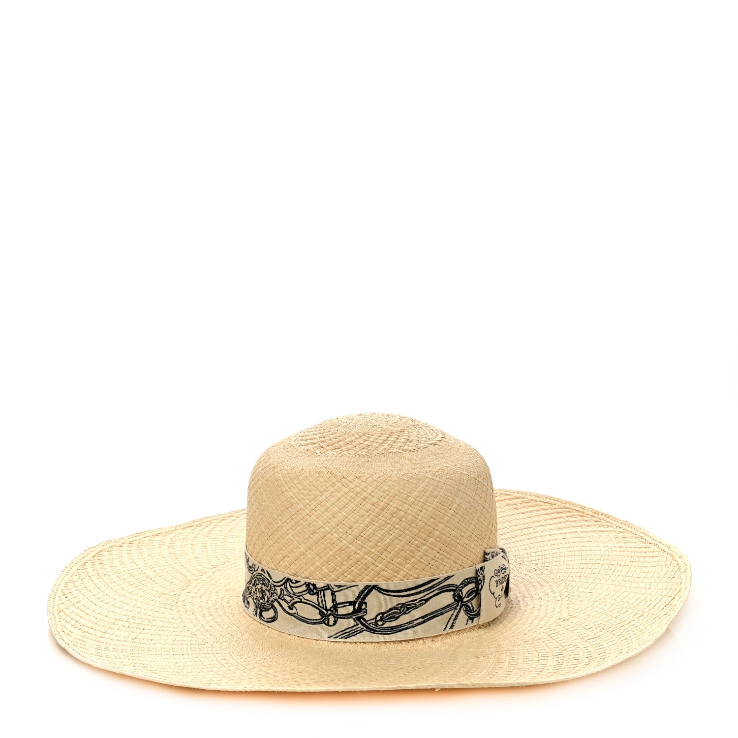 Hermes Straw Brides De Gala Panama Carrousel Hat 58 Naturel Ecru Black 6 of 9