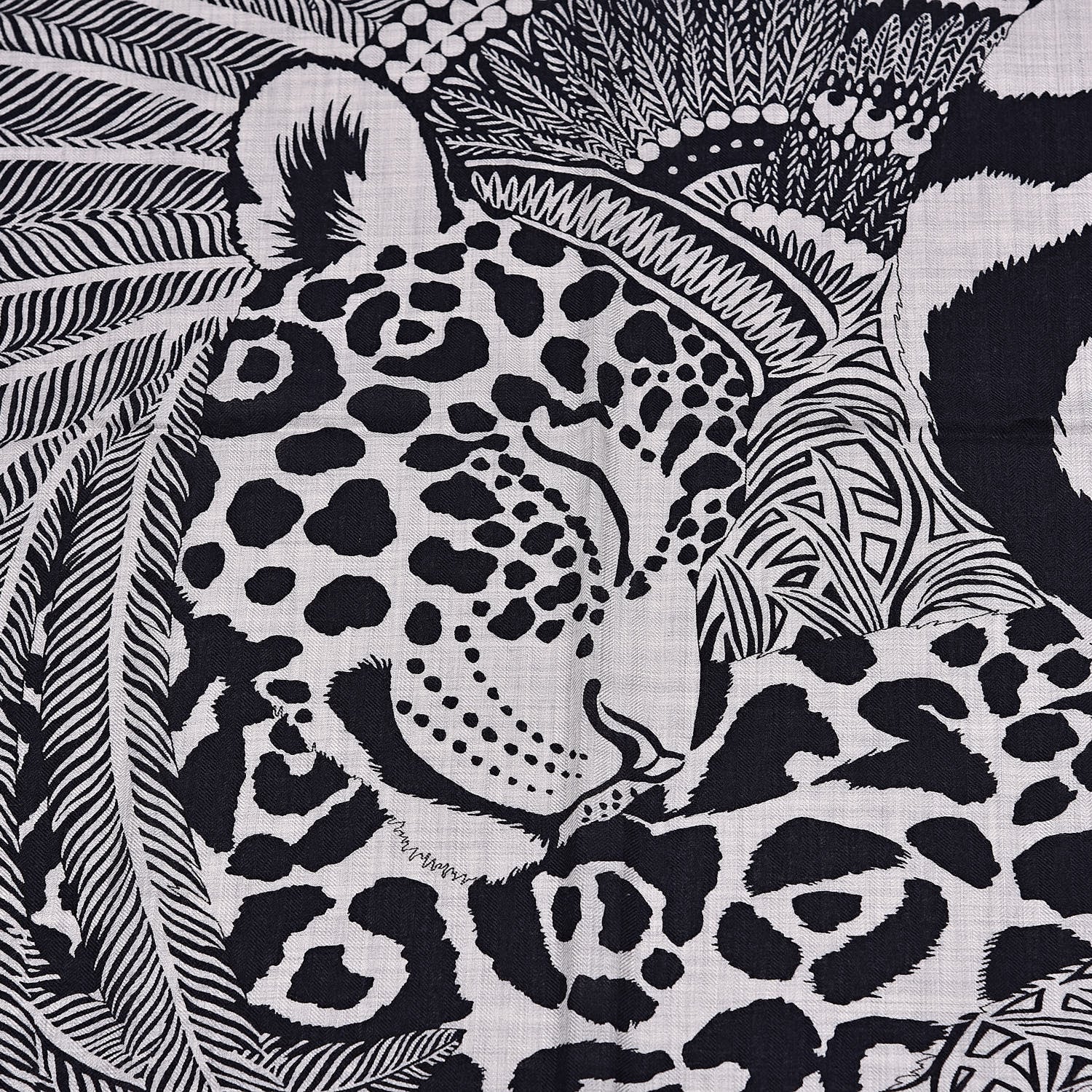 Hermes Cashmere Silk Jaguar Quetzal Shawl 140 Gris Chine Bleu Black Gris 5 of 6