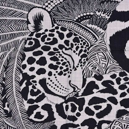 Hermes Cashmere Silk Jaguar Quetzal Shawl 140 Gris Chine Bleu Black Gris 5 of 6