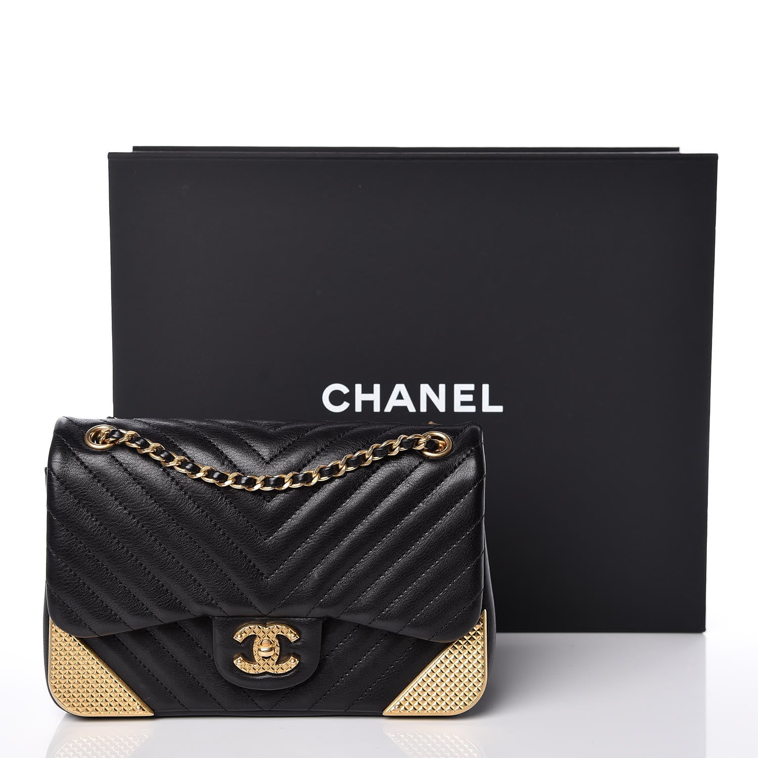 Chanel Calfskin Chevron Quilted Mini Rock The Corner Flap Black 10 of 10
