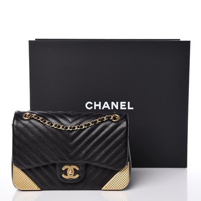 Chanel Calfskin Chevron Quilted Mini Rock The Corner Flap Black 10 of 10
