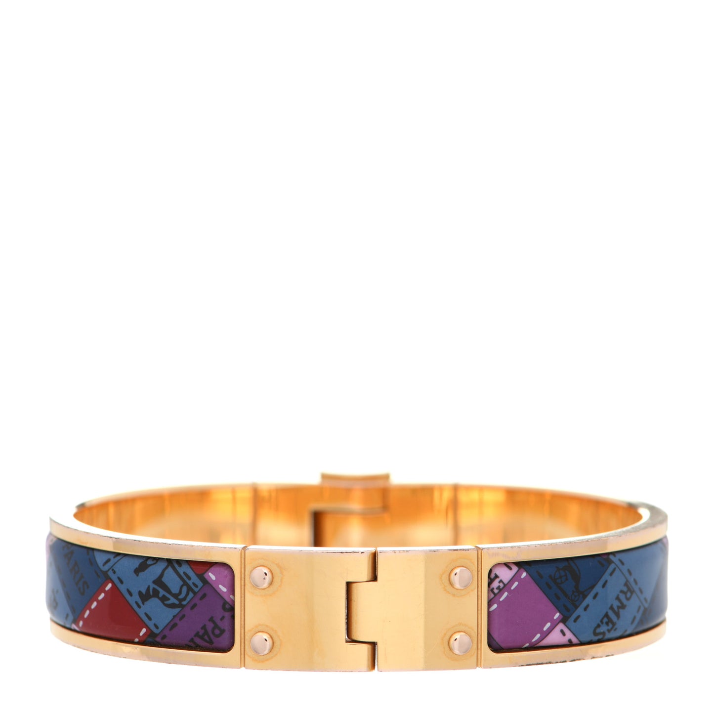 Enamel Printed Narrow Bolduc Au Carre Hinged Bracelet