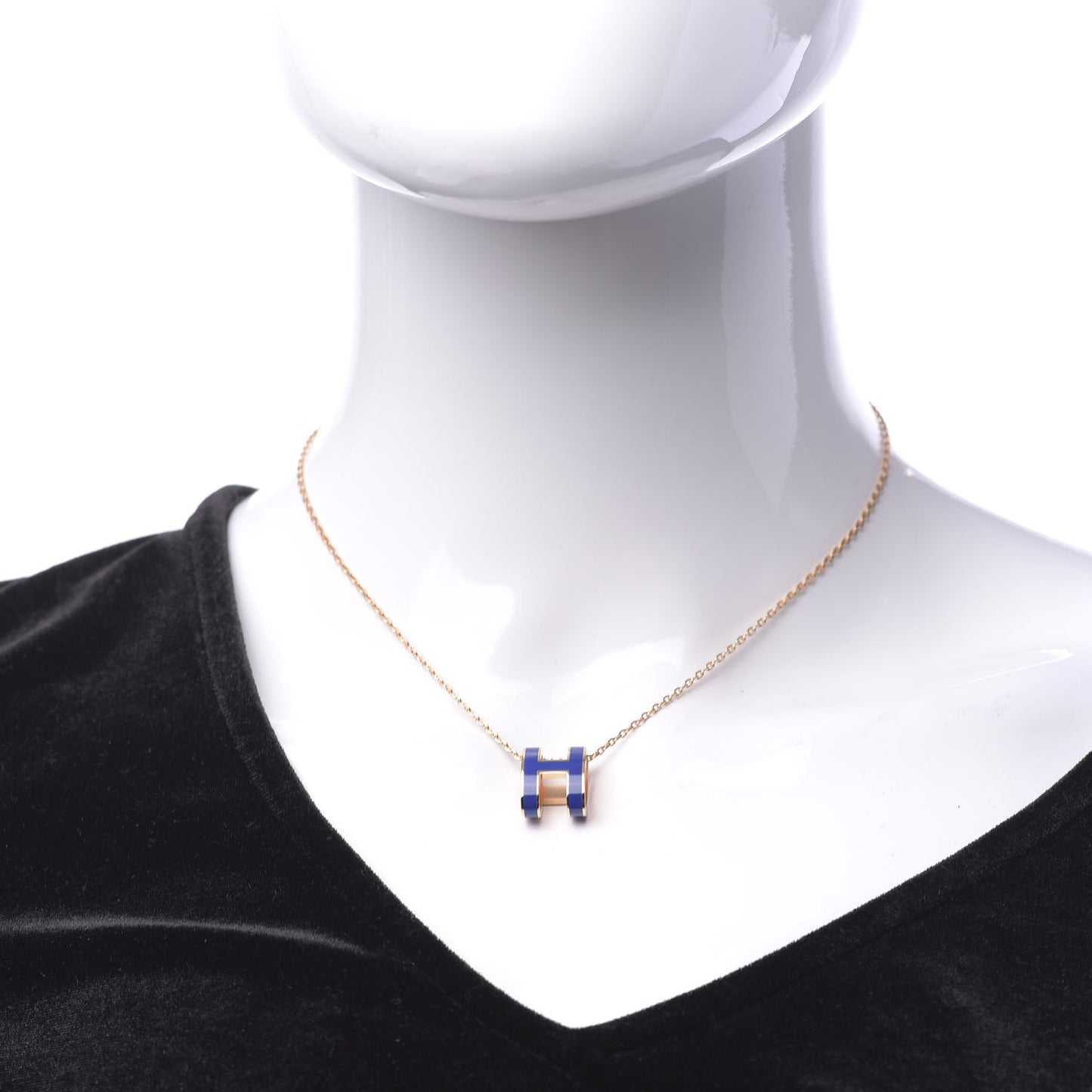 Lacquered Rose Gold Pop H Pendant Necklace Bleu Royal