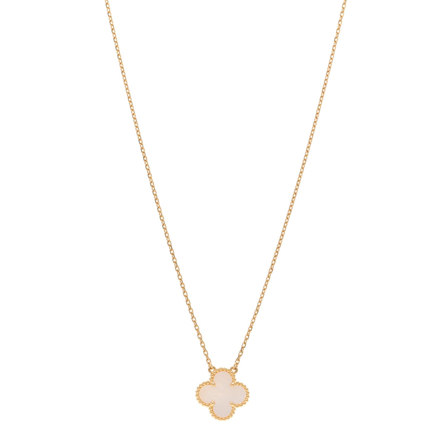 18K Yellow Gold Mother of Pearl Vintage Alhambra Pendant Necklace
