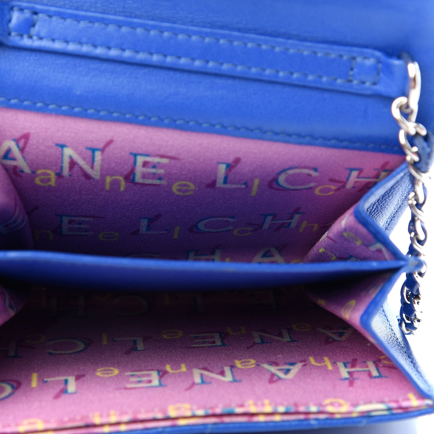 Chanel Lambskin Quilted Flap Card Holder On Chain Blue 5 of 8