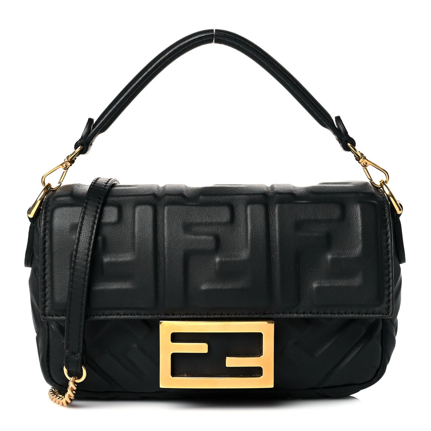 Nappa FF 1974 Embossed Mini Baguette Black