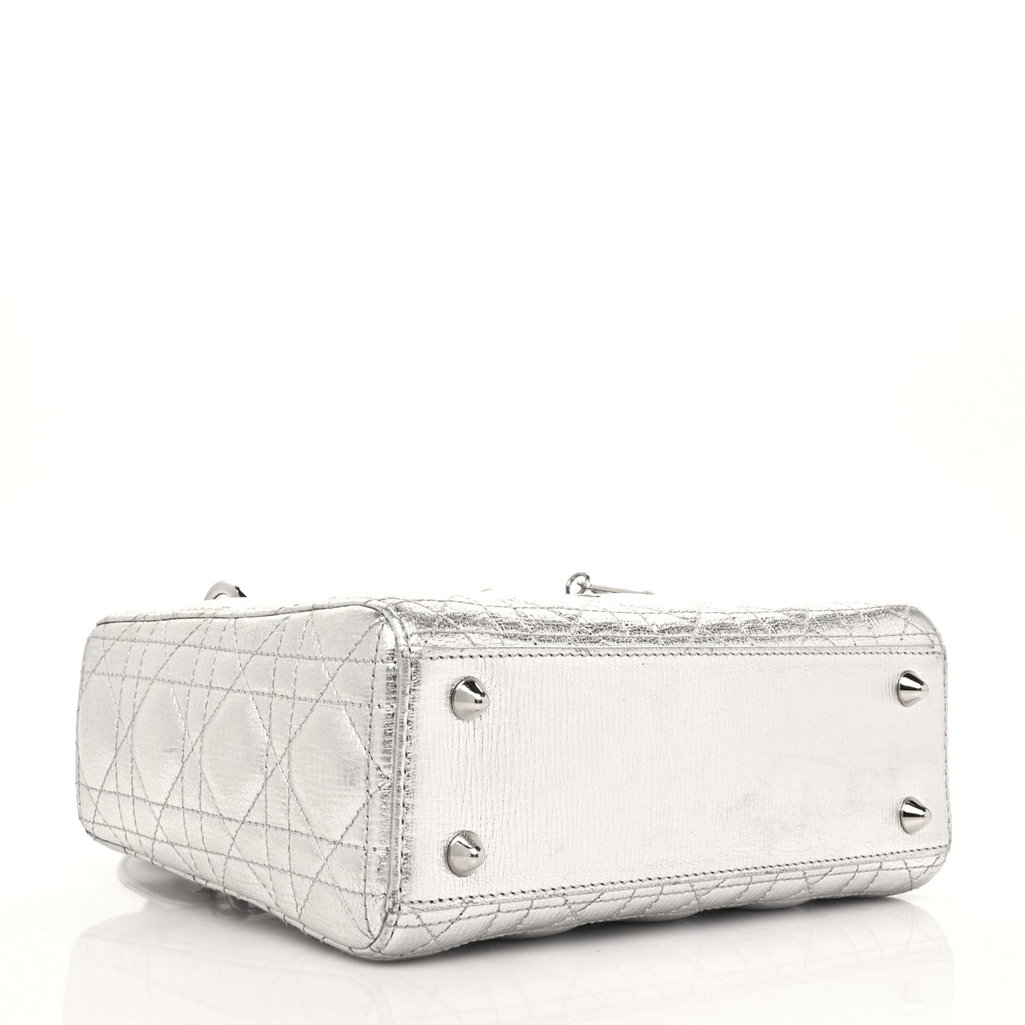 Metallic Grained Calfskin Cannage Small Lucky Badges My Lady Dior Silver