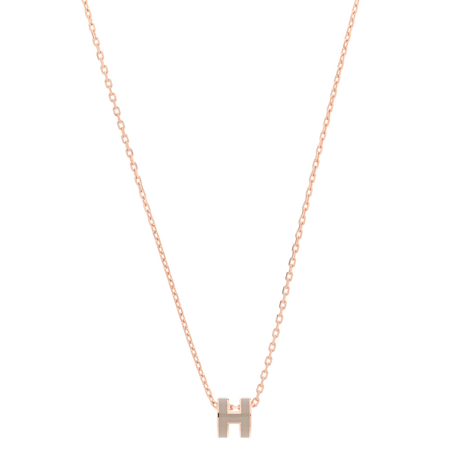 Hermes Lacquered Rose Gold Mini Pop H Pendant Necklace Marron Glace 1 of 6