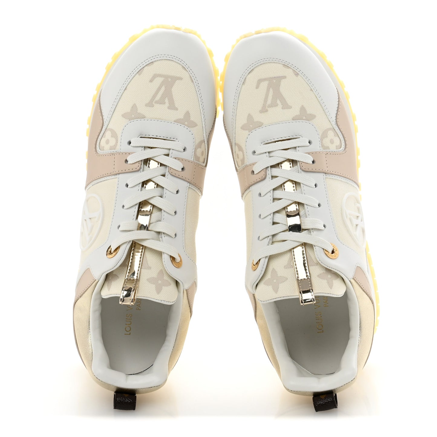 Monogram Calfskin Run Away Sneakers 38.5 Beige Gold