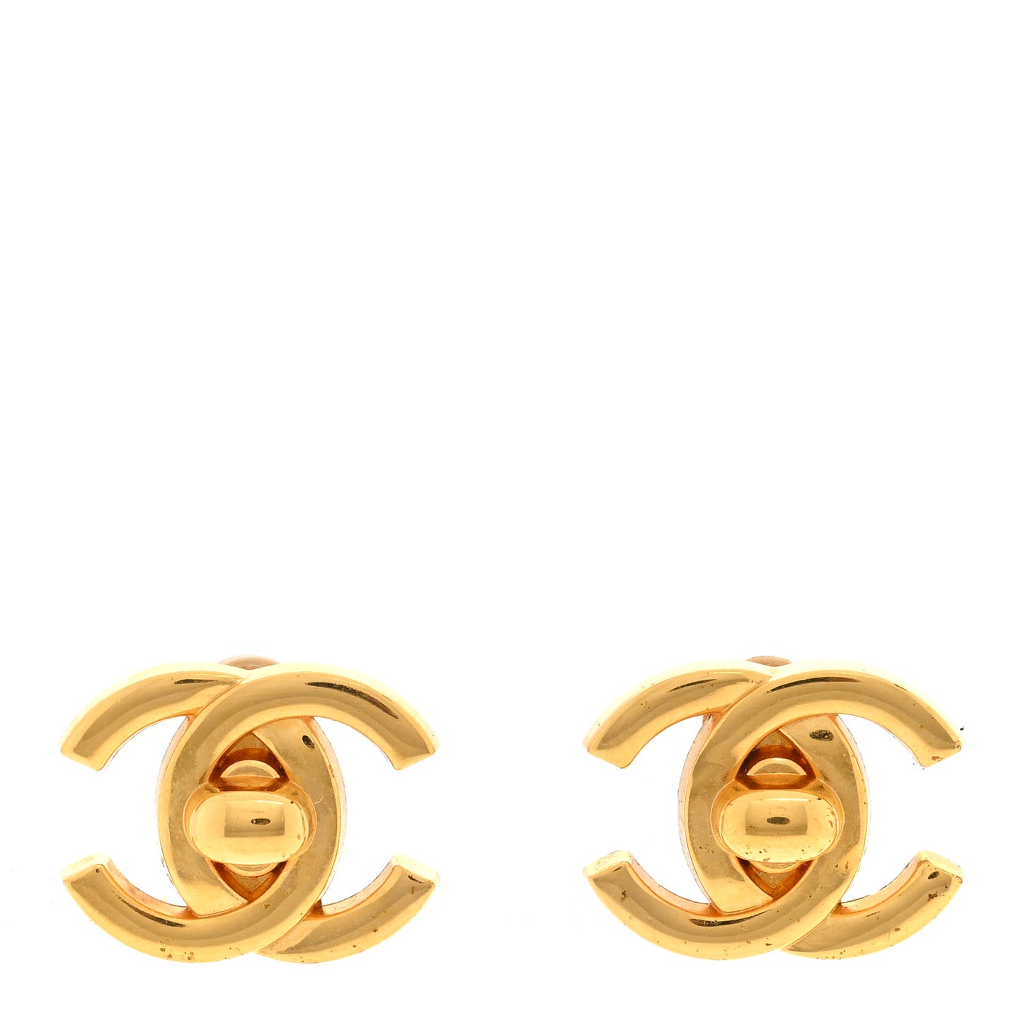 Metal CC Turnlock Clip On Earrings Gold