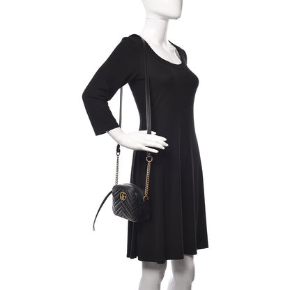 Gucci Calfskin Matelasse Mini GG Marmont Chain Shoulder Bag Black 2 of 10