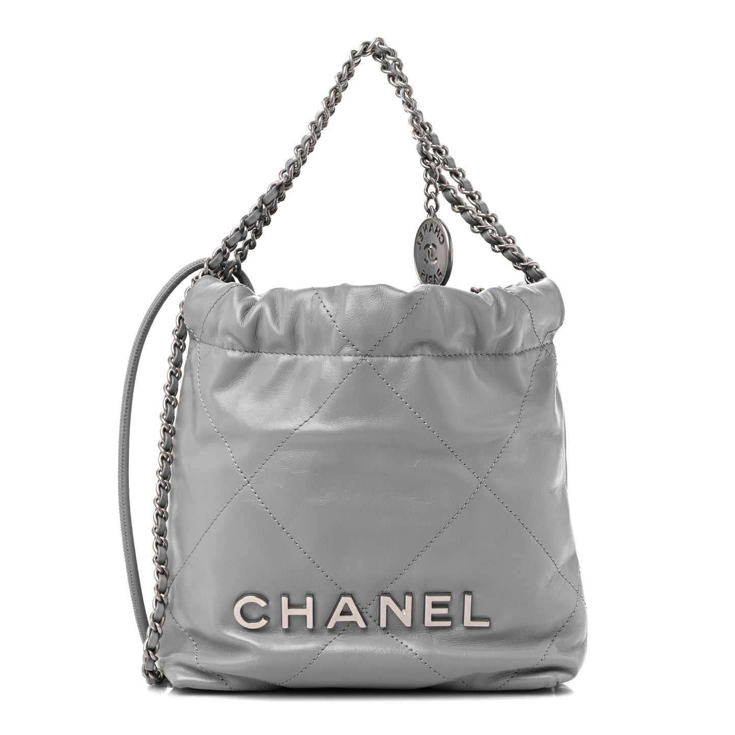 Shiny Calfskin Quilted Mini Chanel 22 Grey