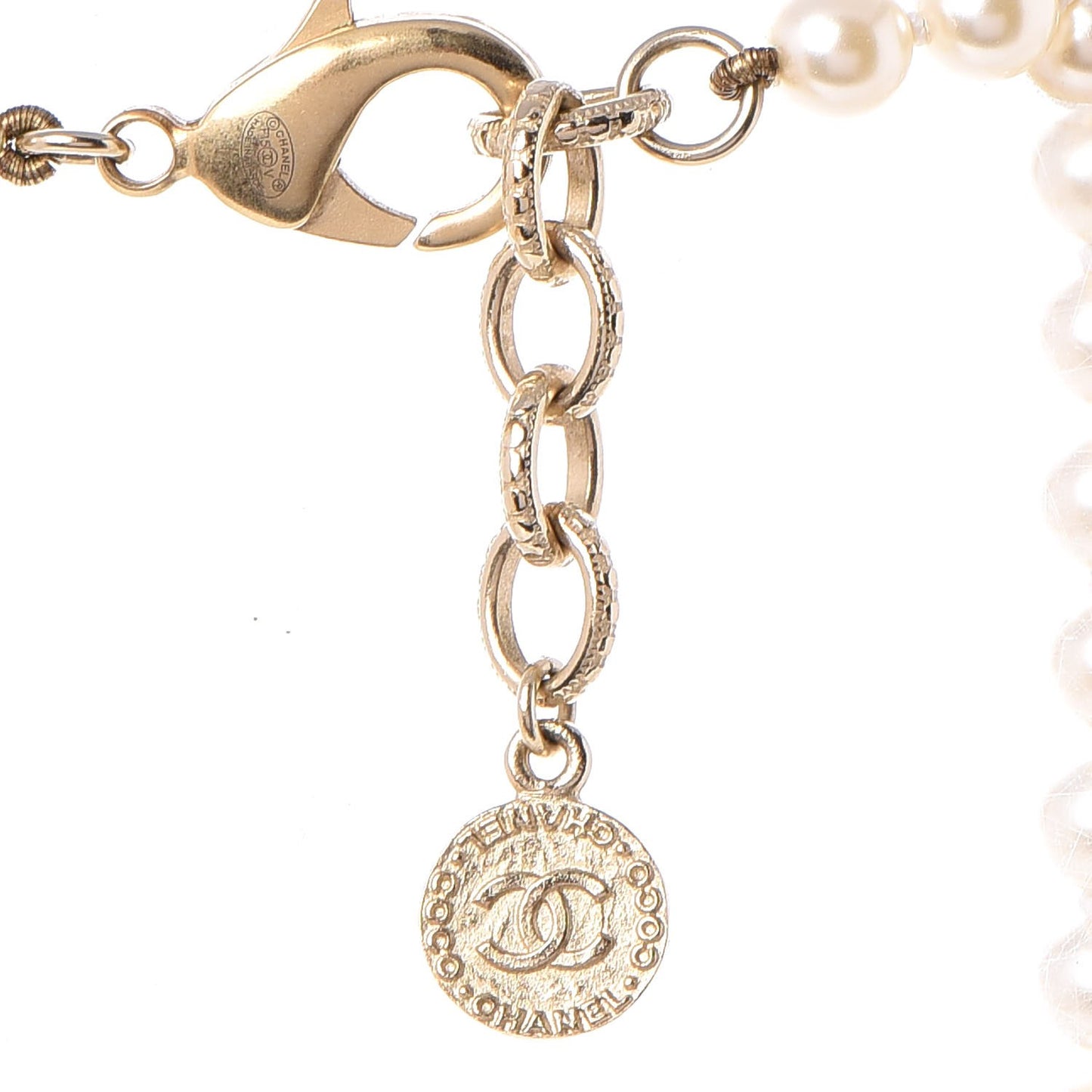 Graduated Pearl Studded CC Long Necklace Gold