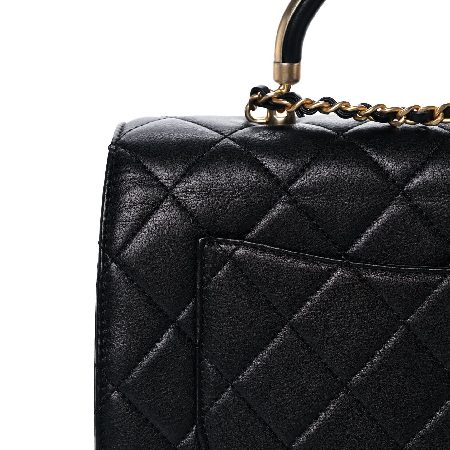 Calfskin Quilted Small Gold Top Handle Flap Black