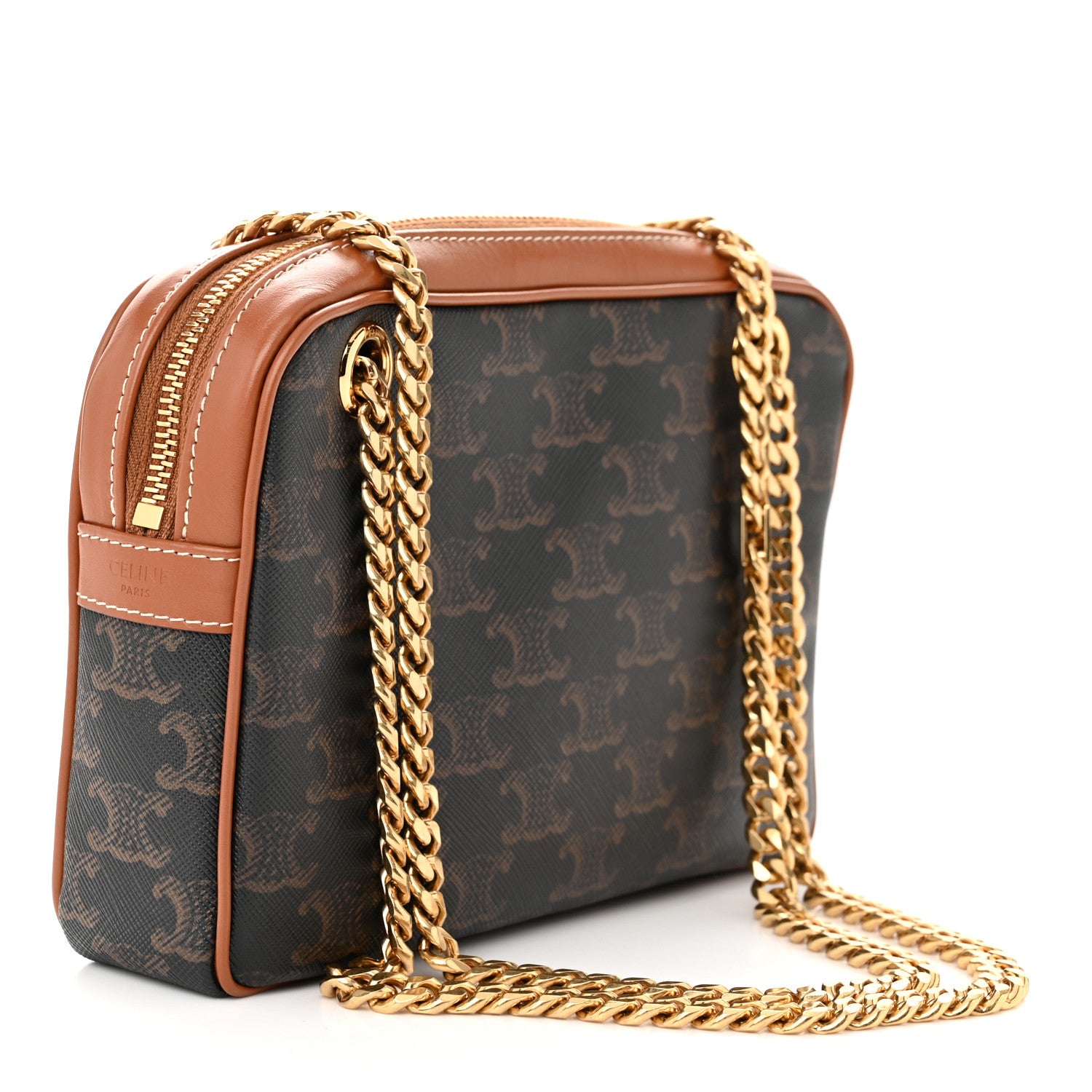 Celine Triomphe Canvas Calfskin Medium Patapans Tan 3 of 11