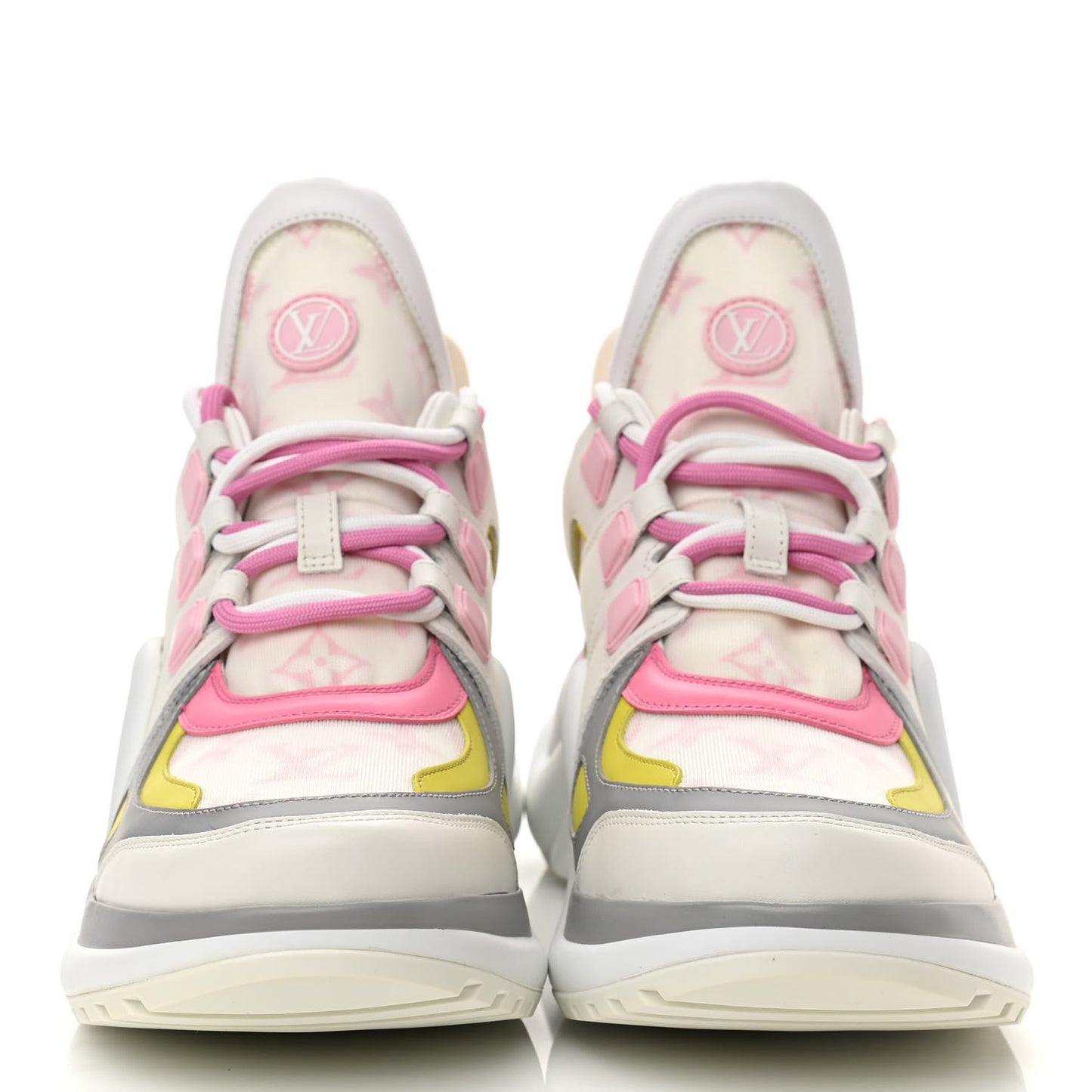Calfskin Technical Nylon LV Archlight Sneakers 40 White Pink Yellow