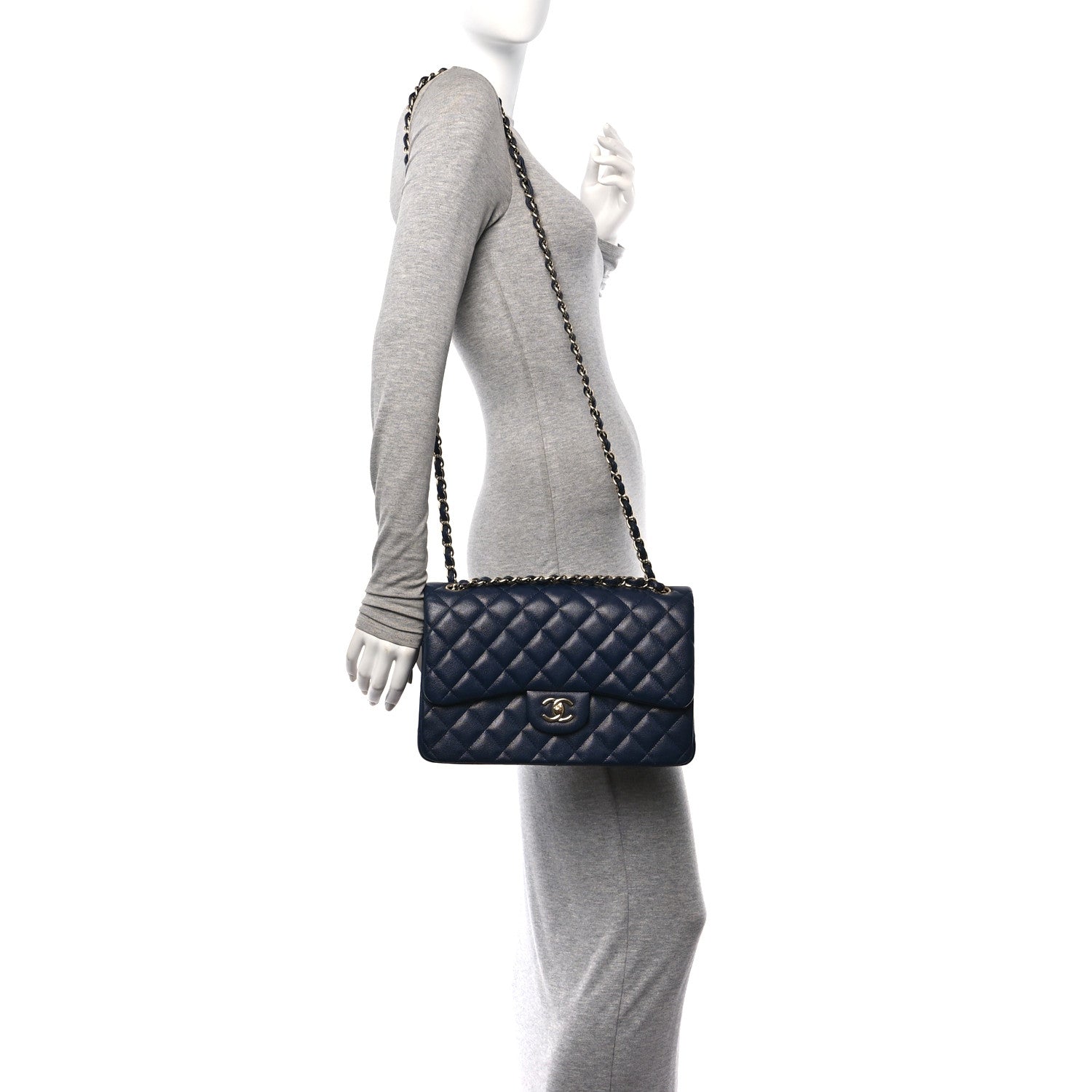 Chanel Caviar Quilted Jumbo Double Flap Navy Blue 2 of 14