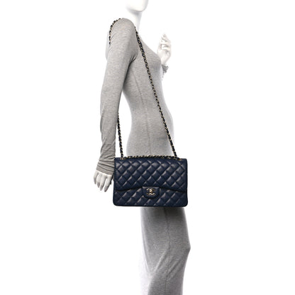 Chanel Caviar Quilted Jumbo Double Flap Navy Blue 2 of 14