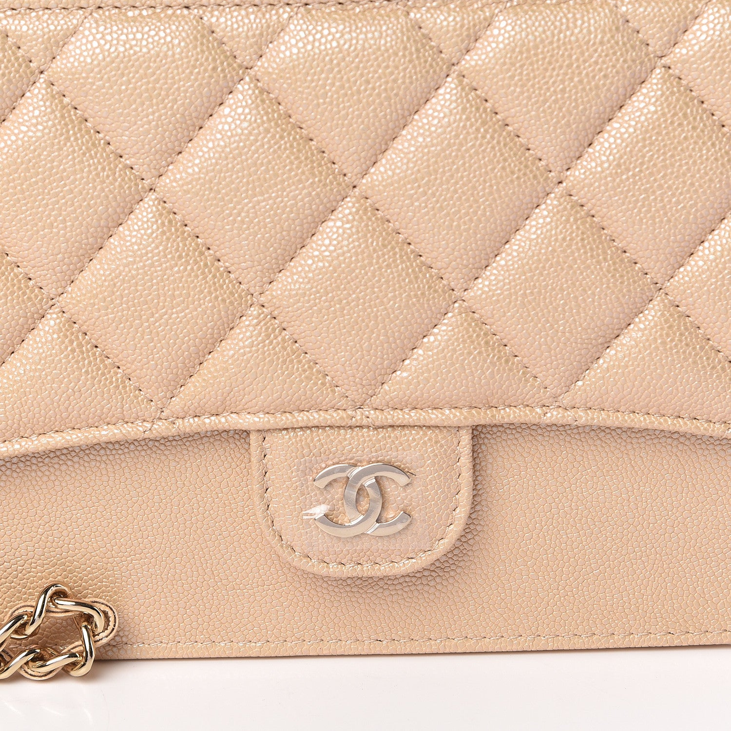 Chanel Iridescent Caviar Quilted Classic Pouch With Handle Beige 8 of 9