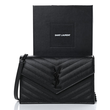 Saint Laurent Grain De Poudre Matelasse Chevron Monogram Envelope Chain Wallet Black 11 of 11