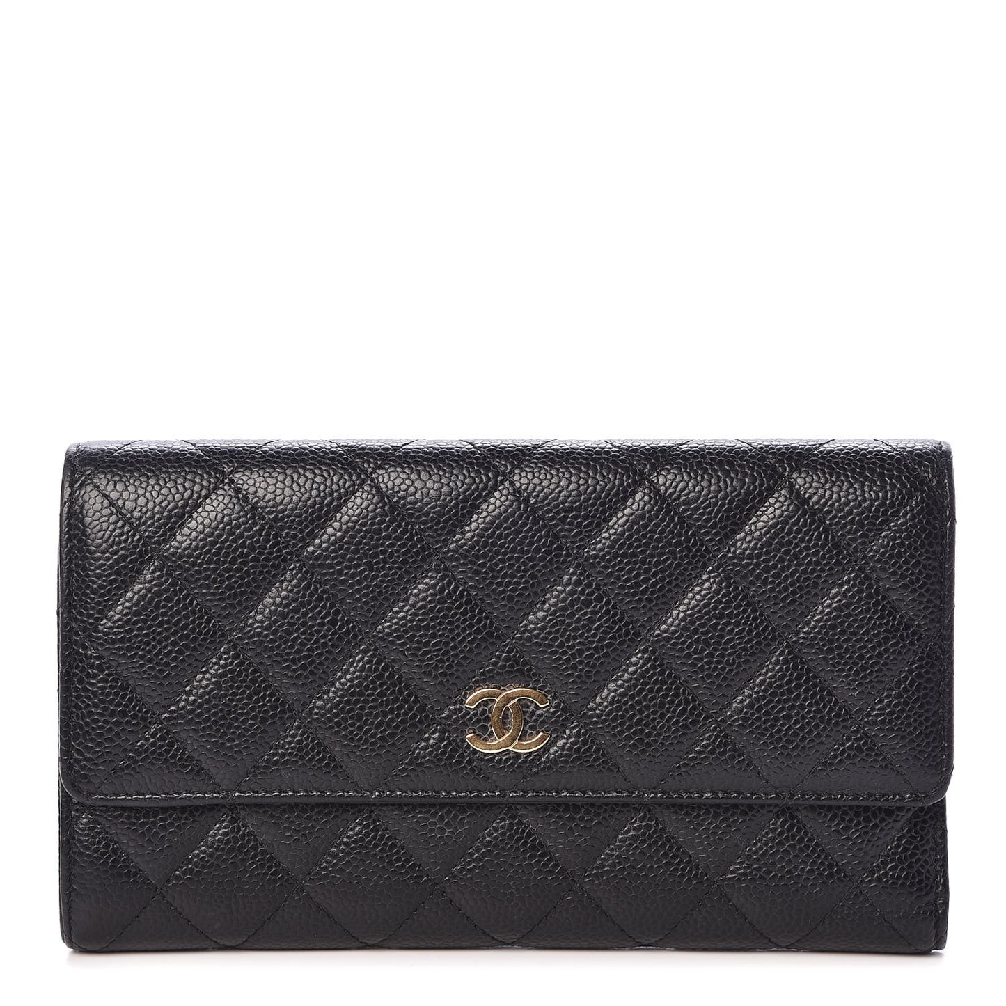 Caviar Quilted Large Flap Wallet Black