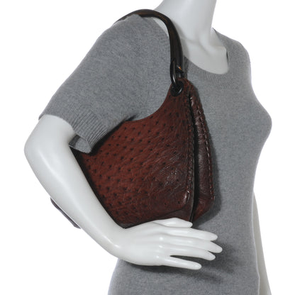Gucci Ostrich Whipstitch Wooden Handle Small Hobo Brown 2 of 7