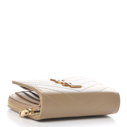 Saint Laurent Grain De Poudre Matelasse Chevron Monogram Compact Zip Around Wallet Dark Latte 4 of 8