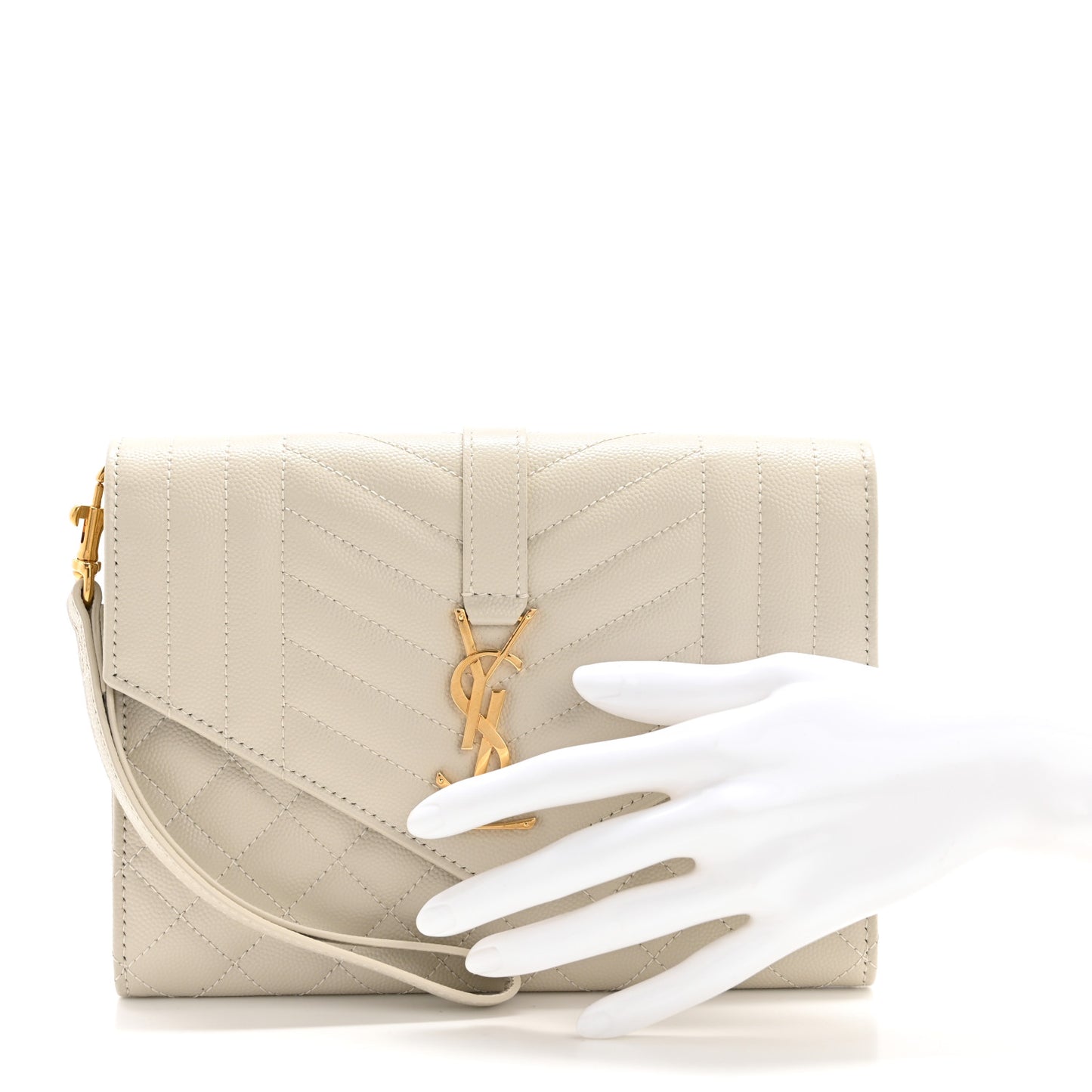 Grain De Poudre Textured Mixed Matelasse Triquilt Monogram Clutch Crema Soft
