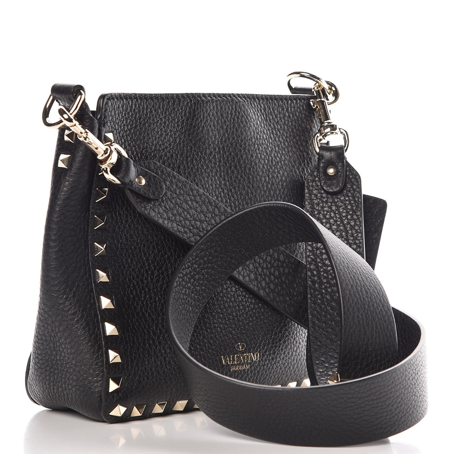Pebbled Calfskin Mini Rockstud Flip-Lock Messenger Bag Black