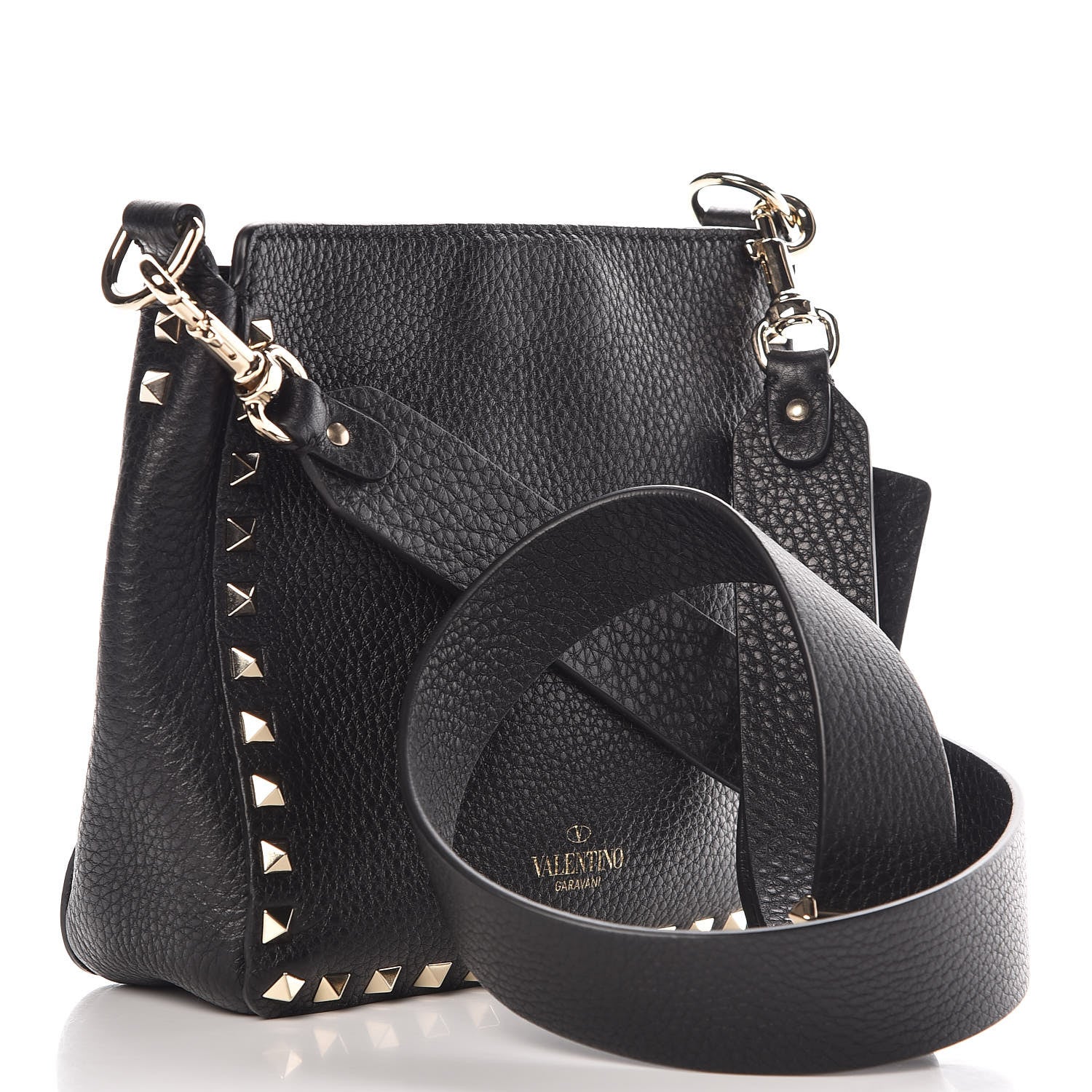 Valentino Garavani Pebbled Calfskin Mini Rockstud Flip-Lock Messenger Bag Black 3 of 7