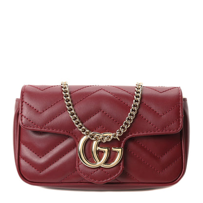 Gucci Calfskin Matelasse Super Mini GG Marmont Shoulder Bag Rosso Ancora 1 of 10